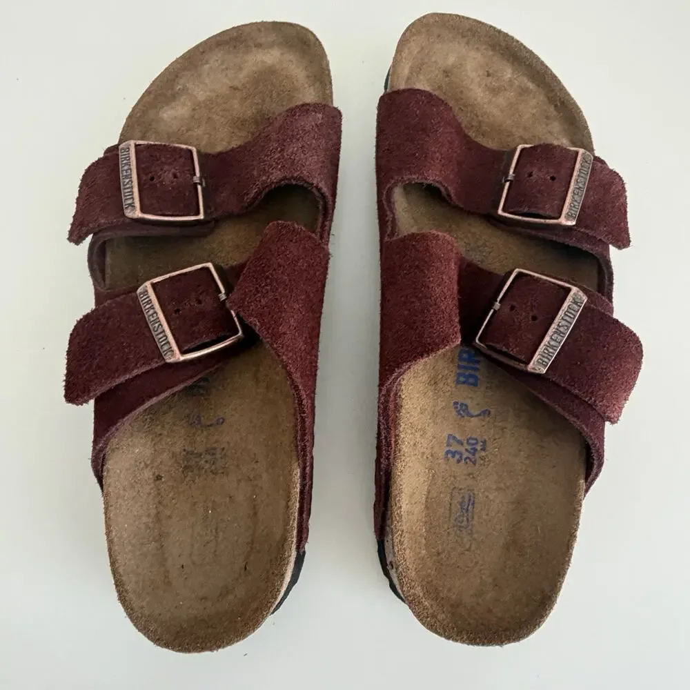 Birkenstock Arizona Womens 6 Suede Leather Burgundy Zinfandel Soft Footbed EU 37